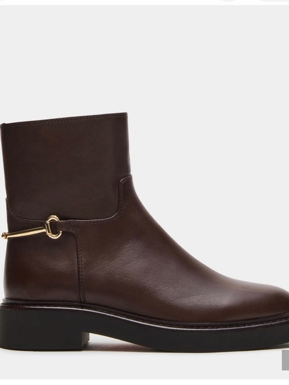 Steve Madden brown Leather Ankle Boot with Gold Hardware , new with tags and box